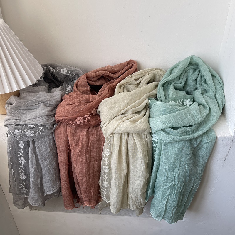 Embroidery Towel - القطن الكتان الدانتيل الربط وشاح سيدة