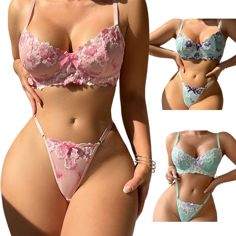 Embroidery Underwear - طقم ملابس داخلية مثير بتطريز زهري