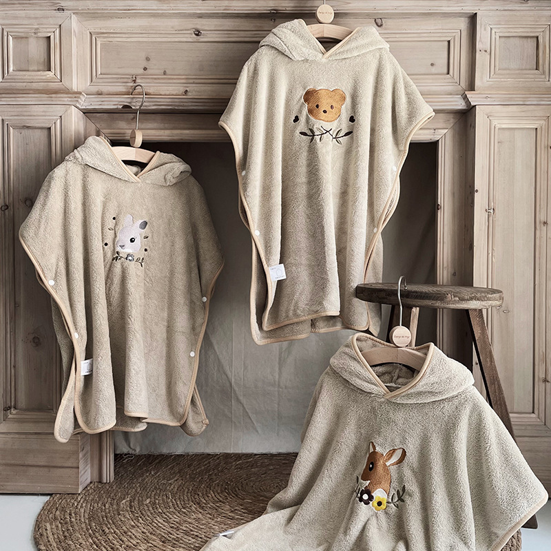 Embroidery Towel - الأطفال المرجان الصوف عباءات البشاكير مقنعين