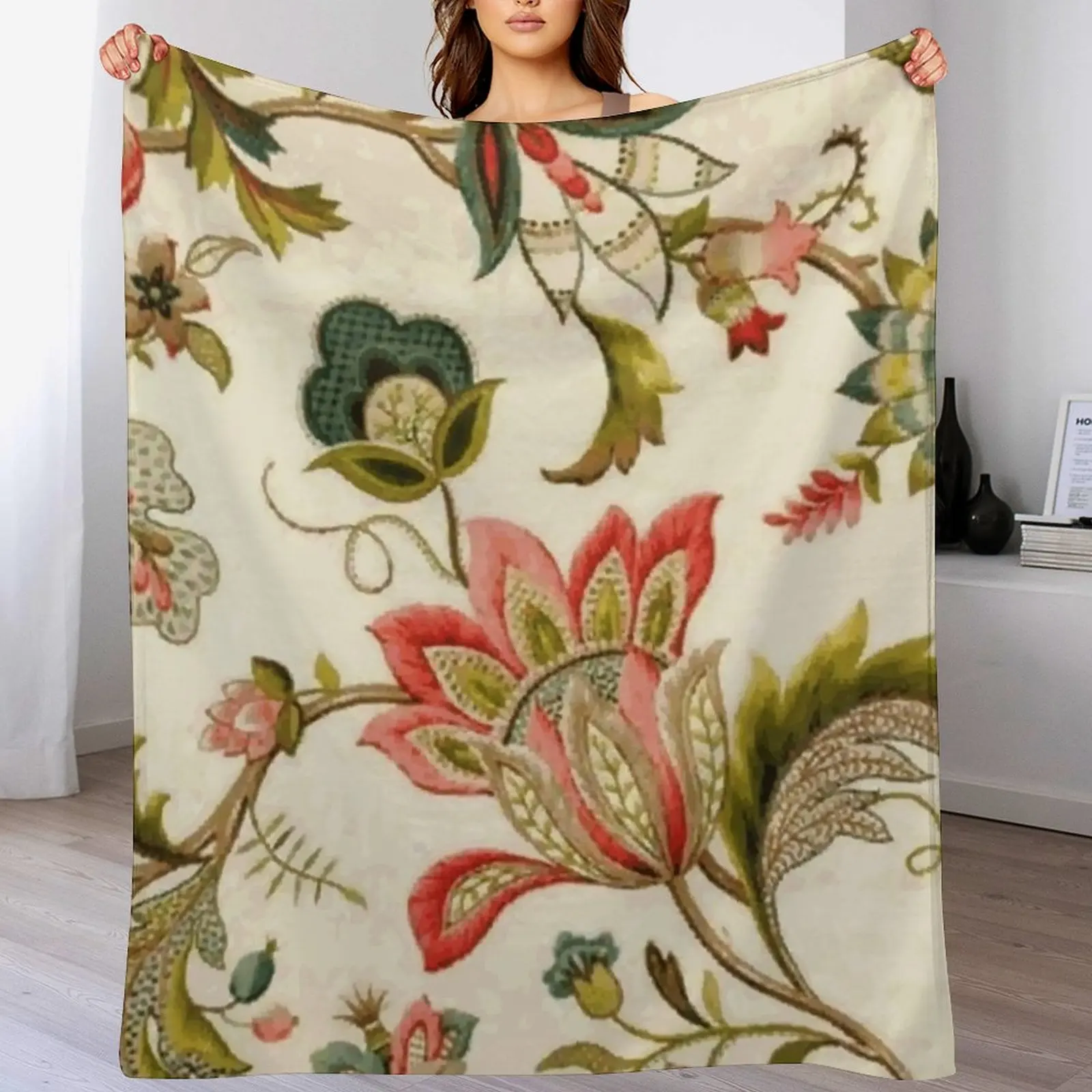 Embroidery Vector - بطانية مطرزة بنمط زهور جاكوبين، لوحة
