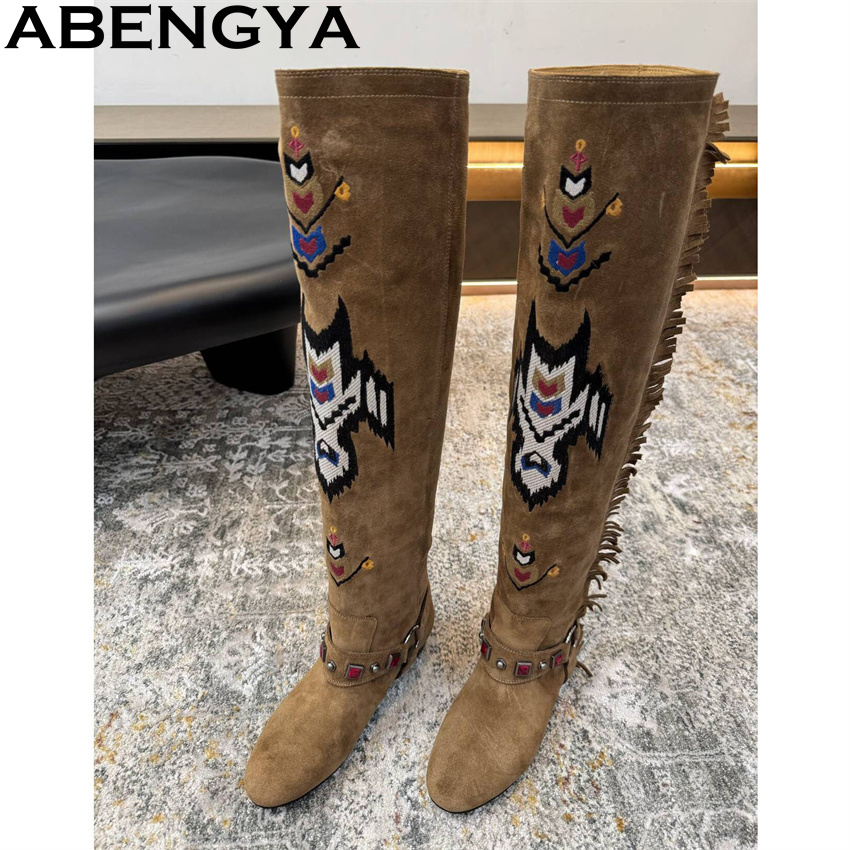 Embroidery On Leather - ABENGYA 2026 شتاء جديد حذاء برقبة