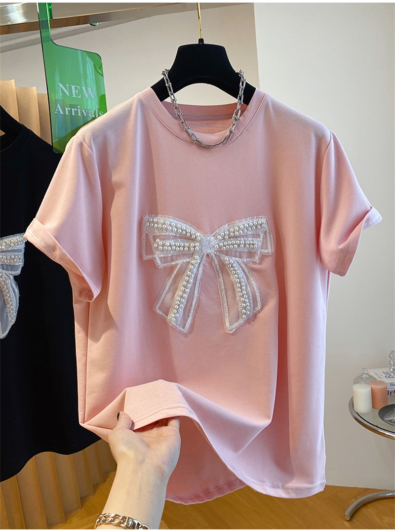 Embroidery Knot - تي شيرت نسائي فضفاض بأكمام قصيرة