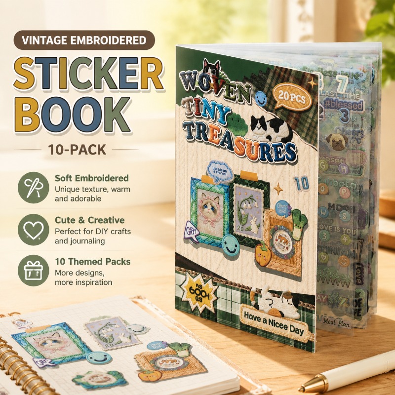 Embroidery Journal Book - كتاب ملصقات محاكاة التطريز، مواد يوميات