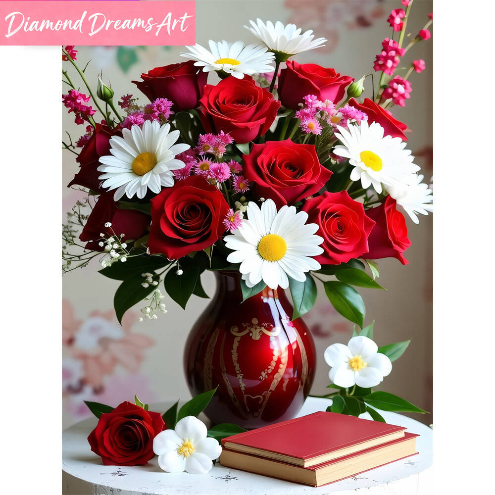 Embroidery Roses - لوحة فسيفساء ماسية ثلاثية الأبعاد بتصميم