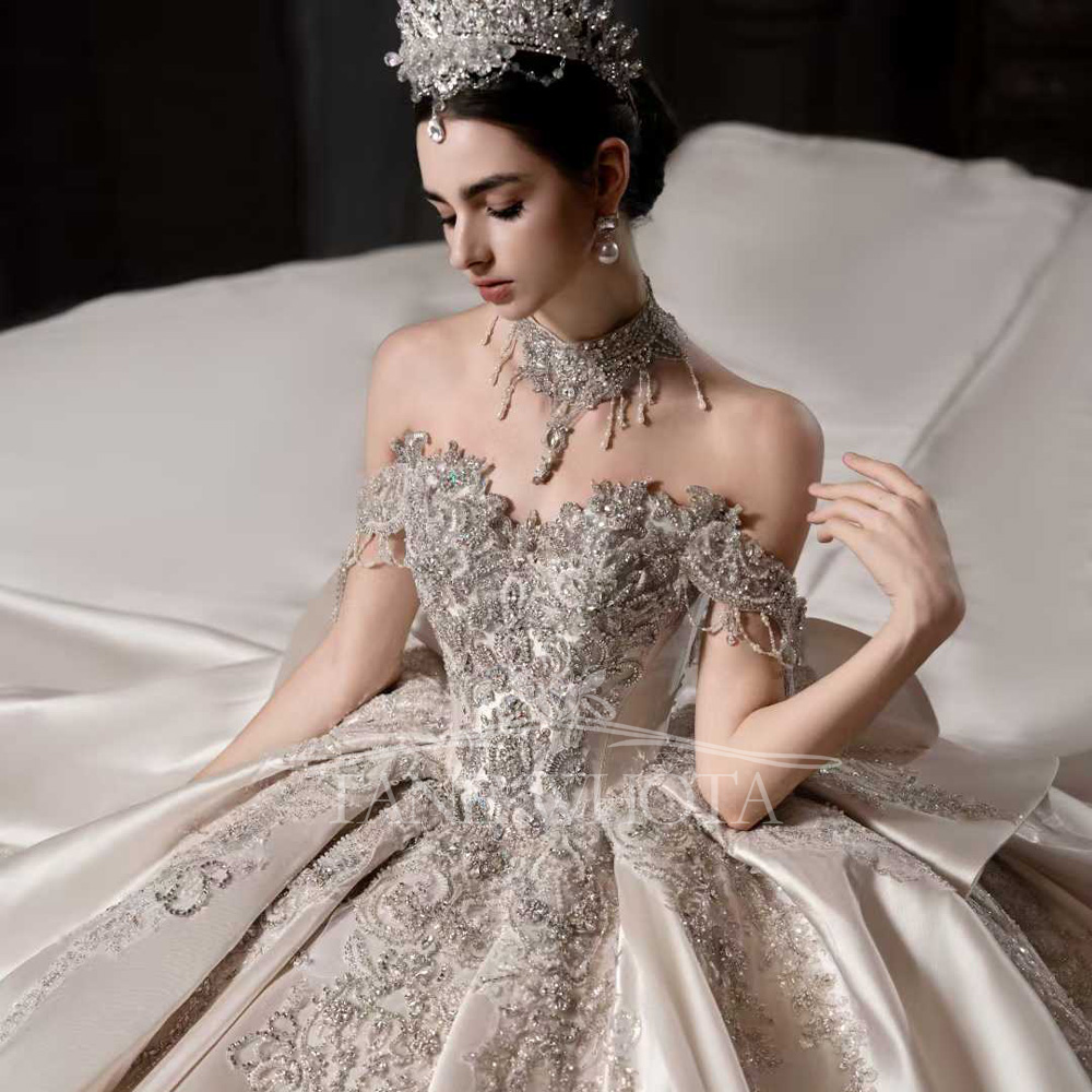 فستان زفاف فاخر مزين بالترتر ا - مراجعة Embroidery Roses وسعره