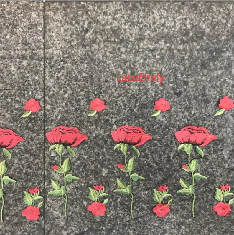 وردة حمراء نسيج الدانتيل زهرة  - مراجعة Embroidery Roses وسعره